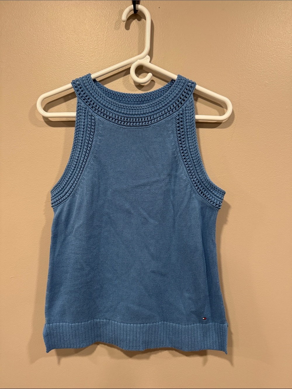 Tommy Hilfiger Sky Blue Crocheted Yoke Knit Tank